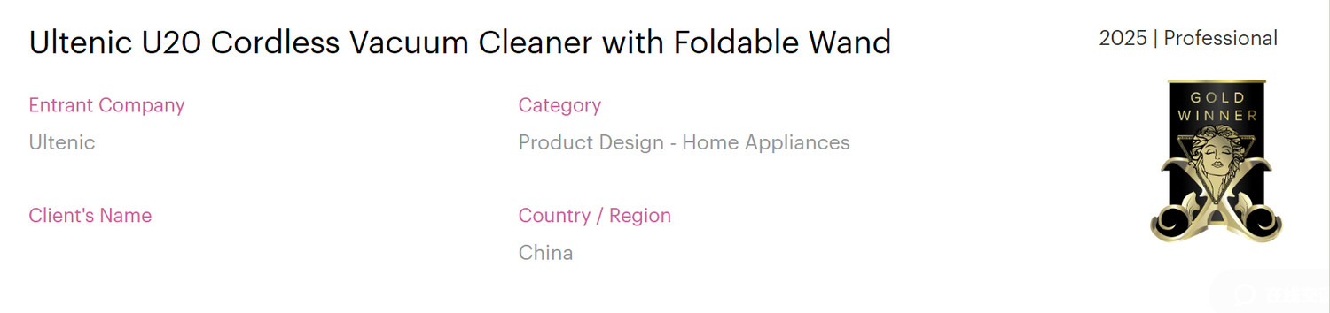 Ultenic U20: premiada con Muse Design Award