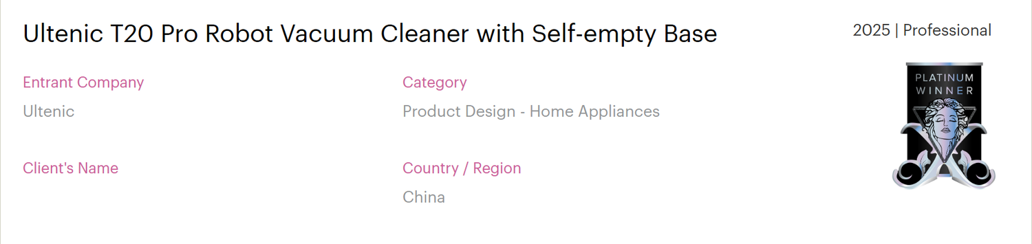 Ultenic T20 Pro premiado con Muse Design Award