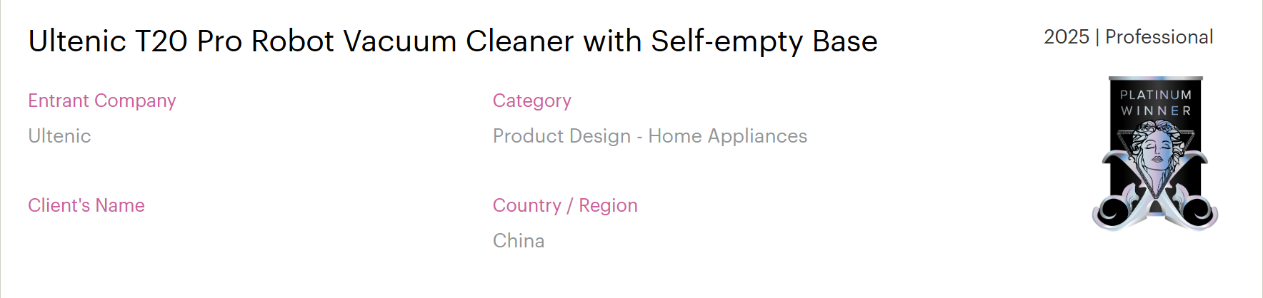 Ultenic T20 Pro premiado con Muse Design Award