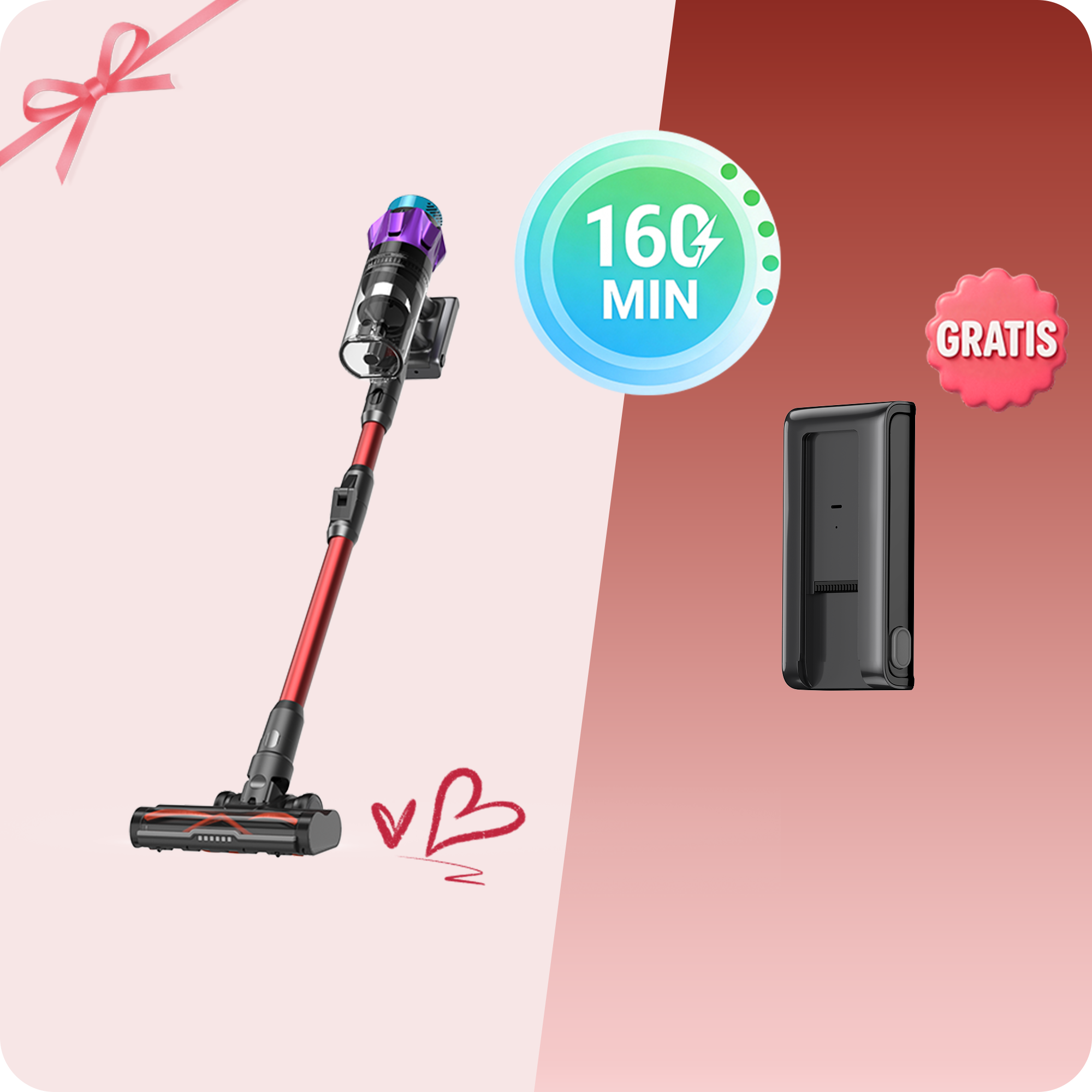 Ultenic U18 PowerPro Aspiradora sin Cable: 55KPa, Plegable y TangleTame™